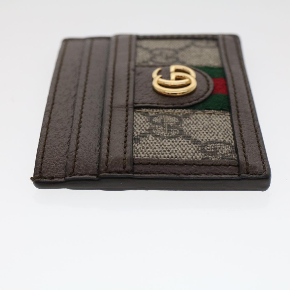 GUCCI GG Marmont Web Sherry Line Ofidia Card Case PVC Leather Beige yk7870