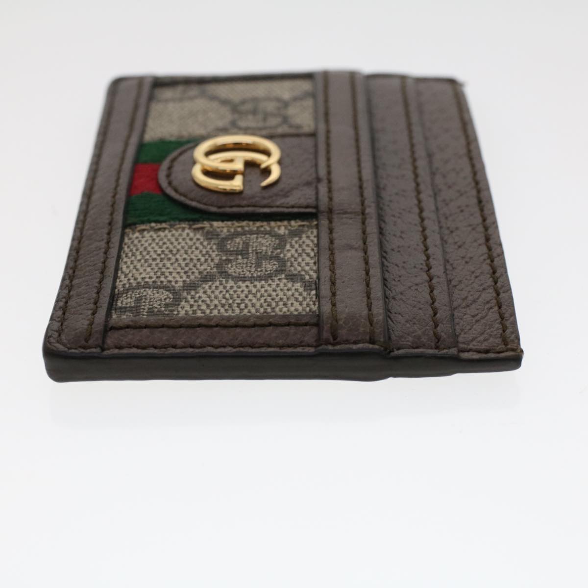 GUCCI GG Marmont Web Sherry Line Ofidia Card Case PVC Leather Beige yk7870