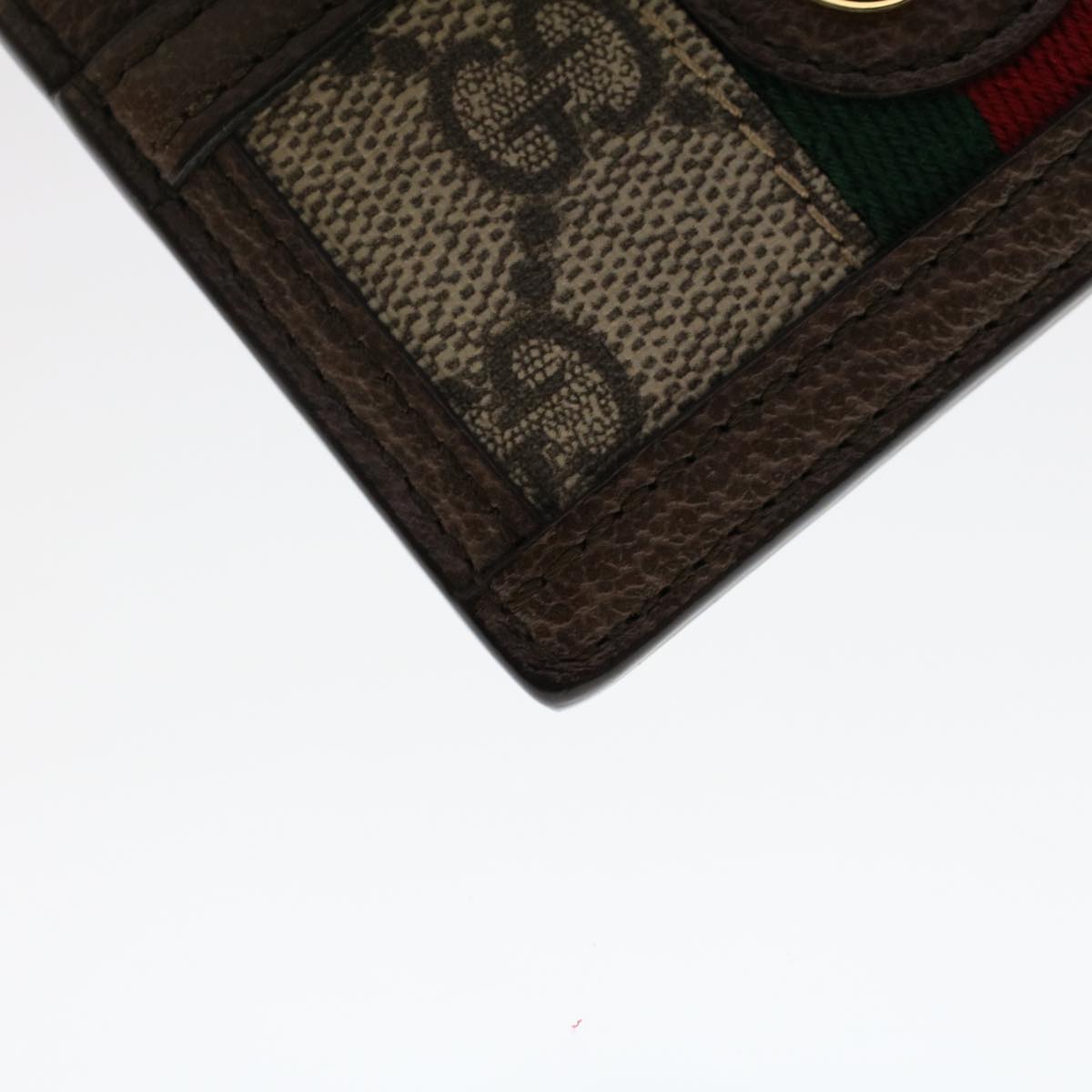 GUCCI GG Marmont Web Sherry Line Ofidia Card Case PVC Leather Beige yk7870