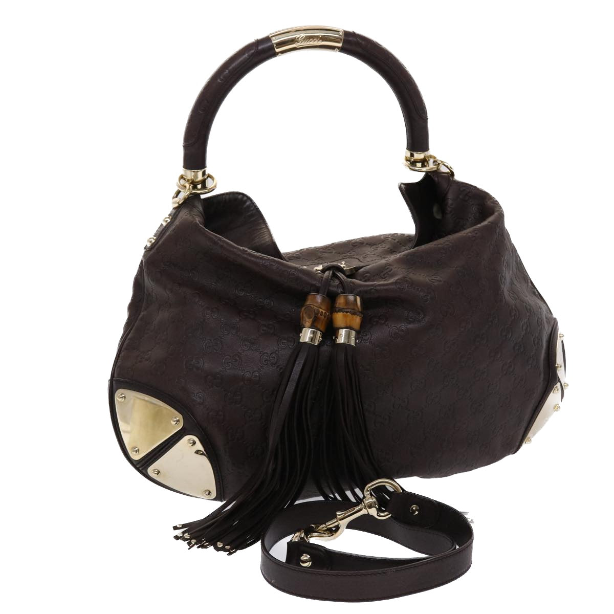 GUCCI Gucci Shima GG Canvas Bamboo Indy Shoulder Bag Brown 177088 yk7897