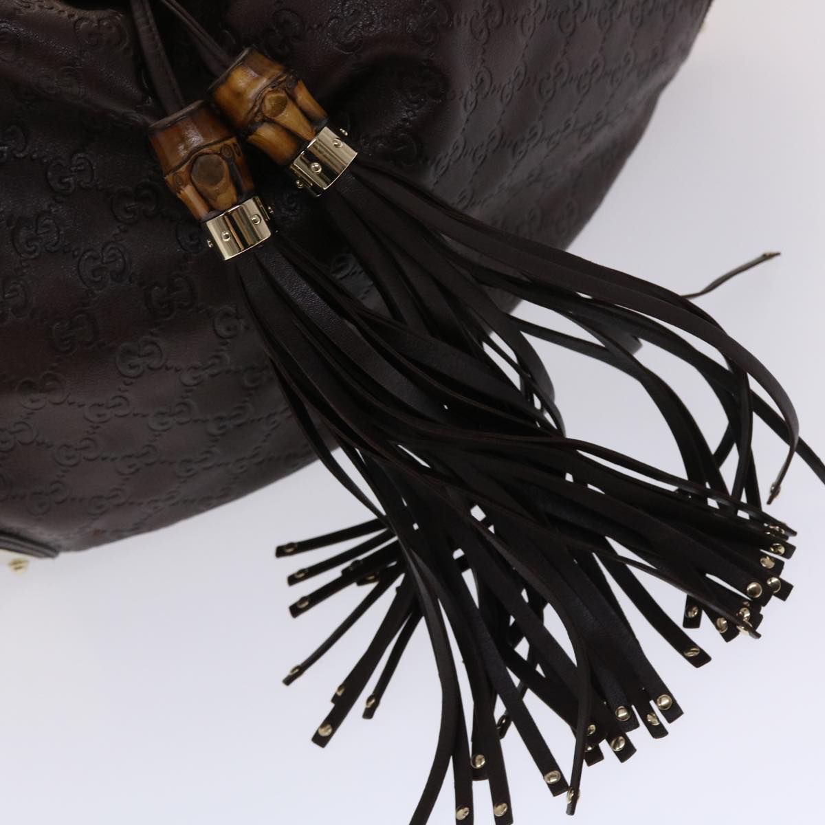 GUCCI Gucci Shima GG Canvas Bamboo Indy Shoulder Bag Brown 177088 yk7897