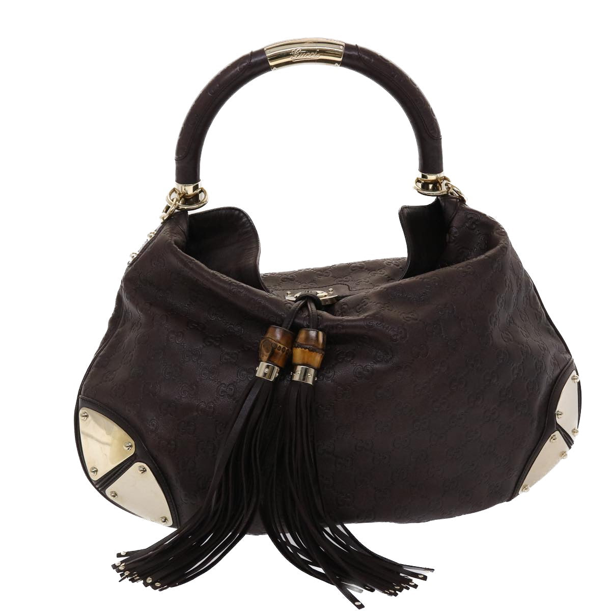 GUCCI Gucci Shima GG Canvas Bamboo Indy Shoulder Bag Brown 177088 yk7897