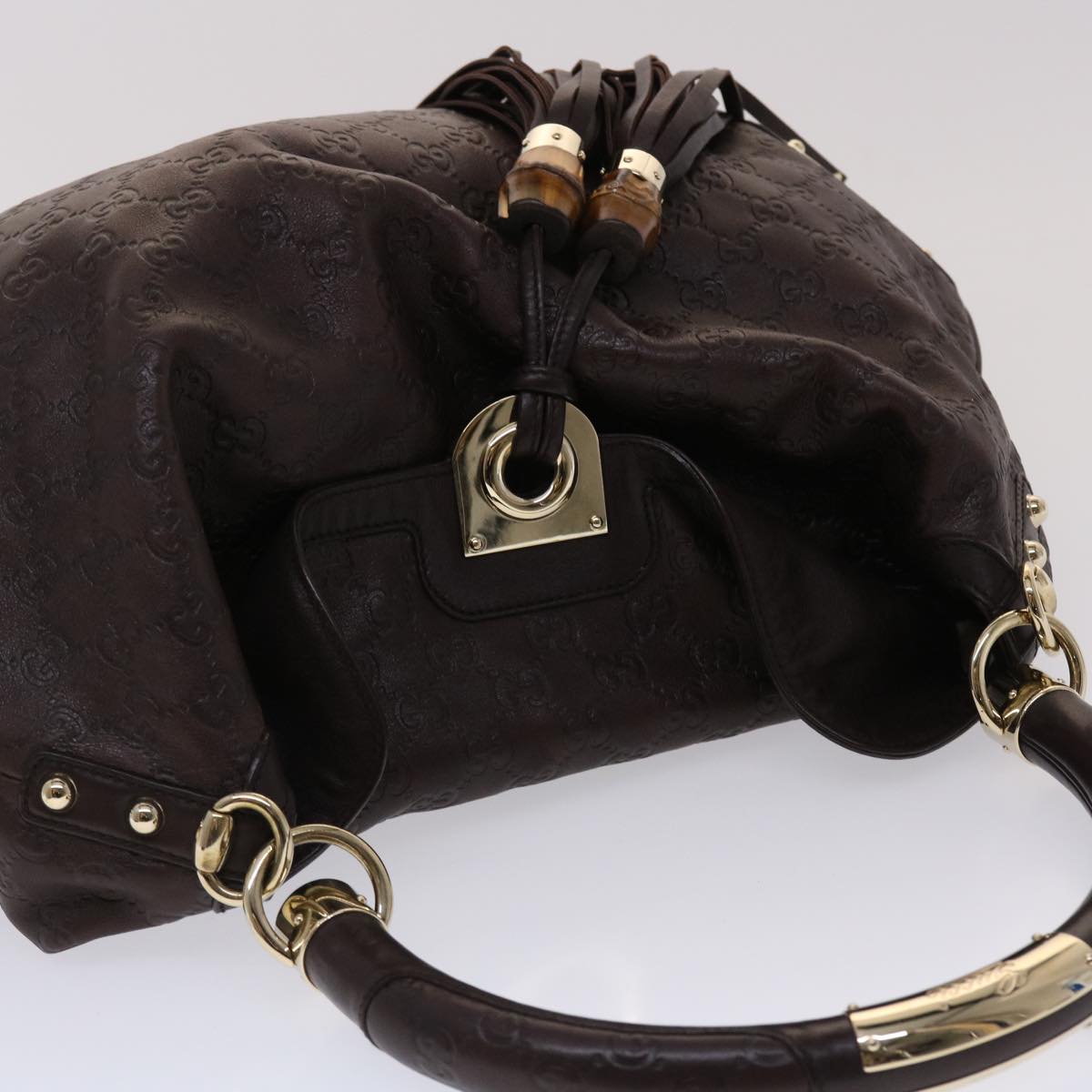 GUCCI Gucci Shima GG Canvas Bamboo Indy Shoulder Bag Brown 177088 yk7897