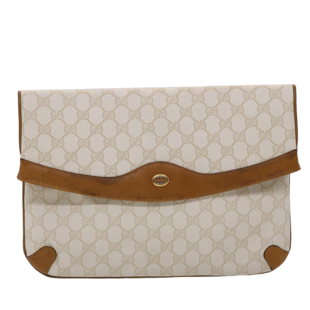 GUCCI GG Canvas Clutch Bag PVC Leather White Brown yk7923