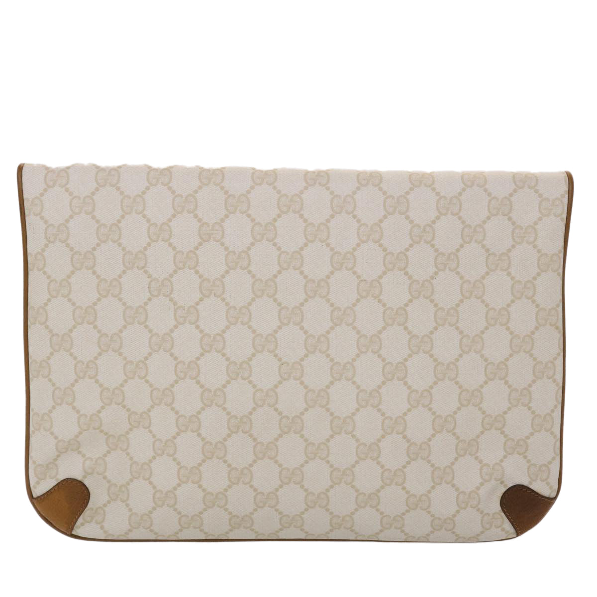 GUCCI GG Canvas Clutch Bag PVC Leather White Brown yk7923