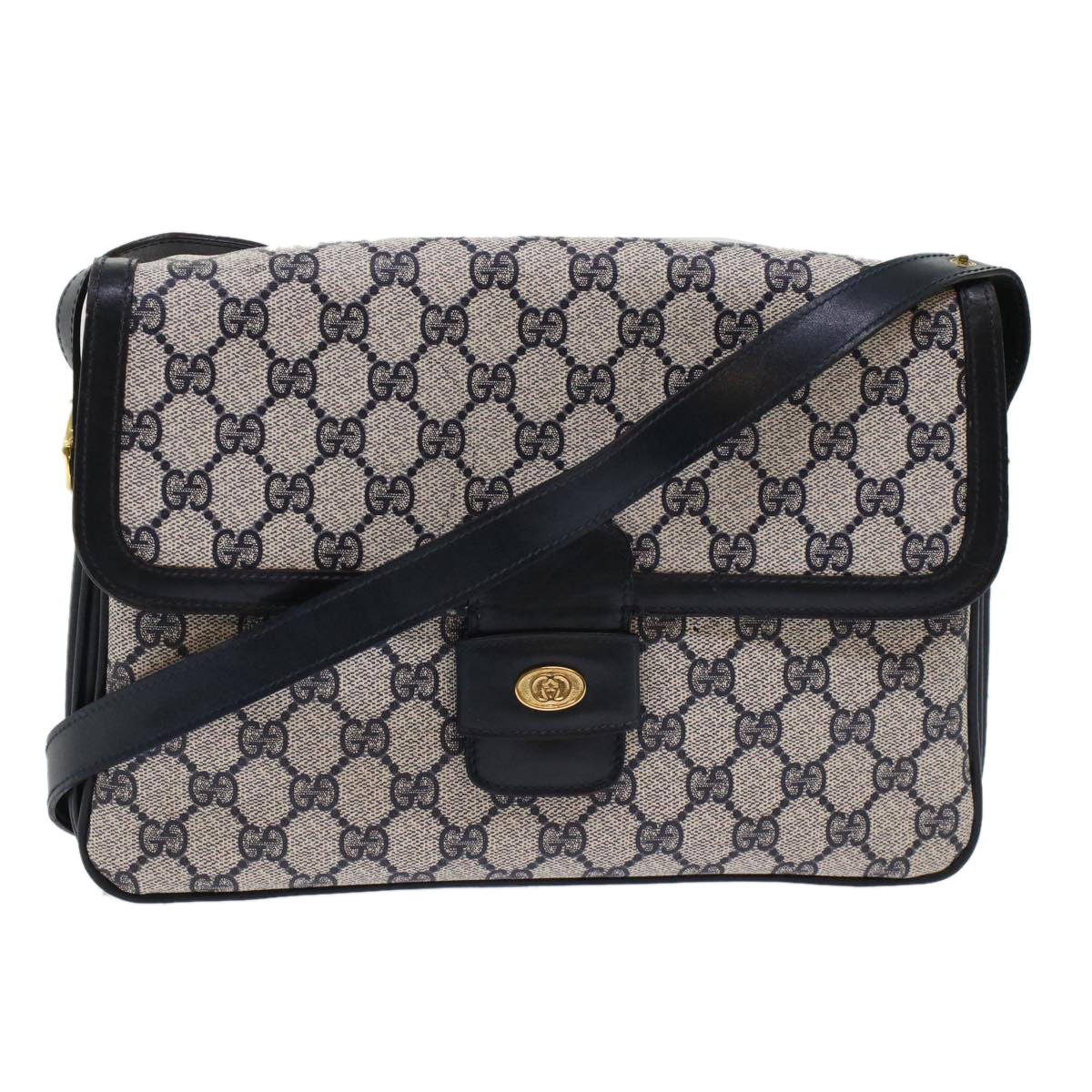 GUCCI GG Canvas Shoulder Bag PVC Leather Navy yk7925