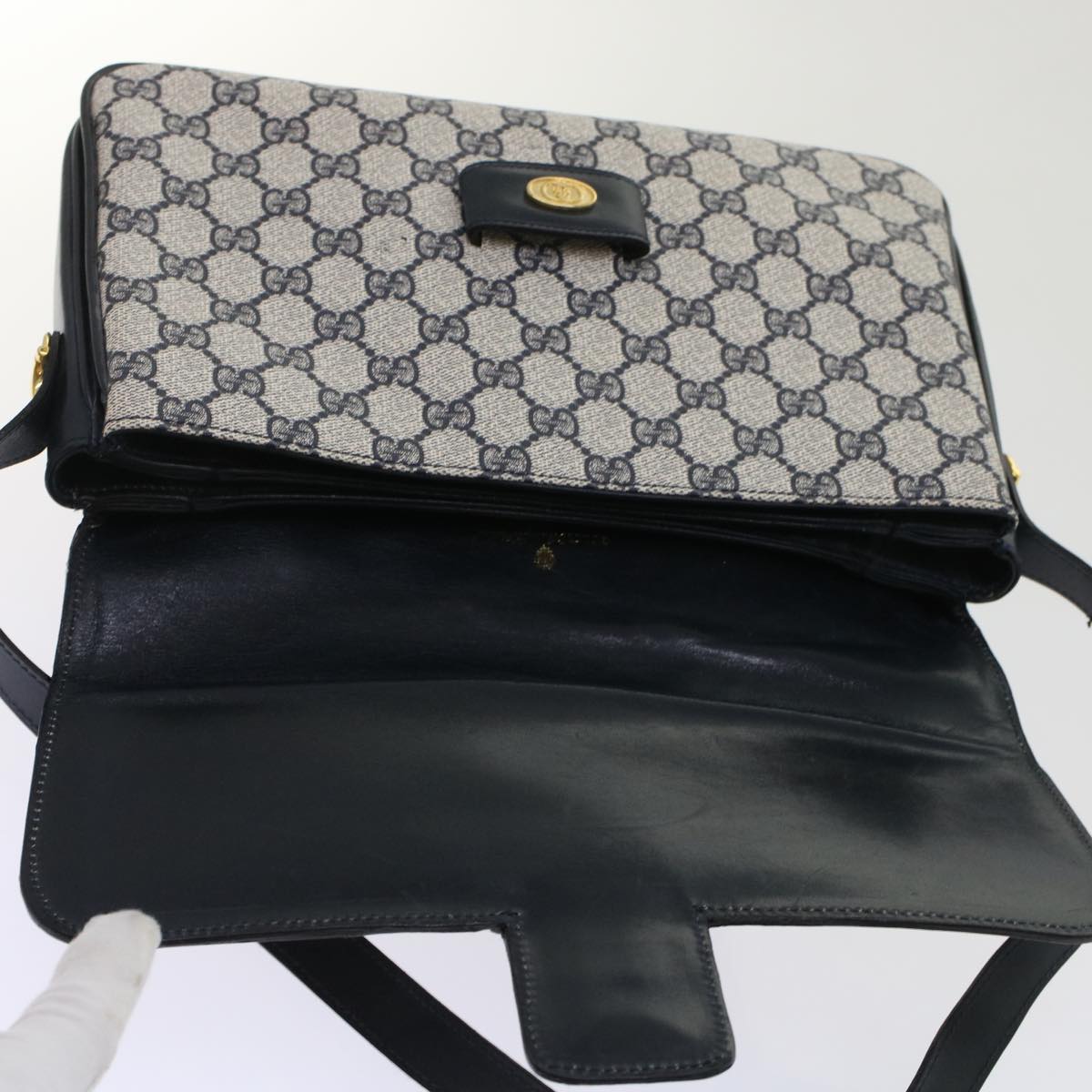 GUCCI GG Canvas Shoulder Bag PVC Leather Navy yk7925