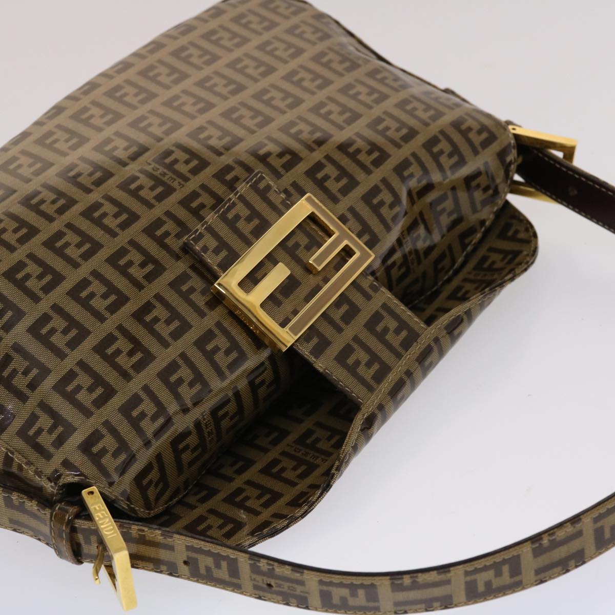 FENDI Zucchino Canvas Mamma Baguette Shoulder Bag Brown yk7943
