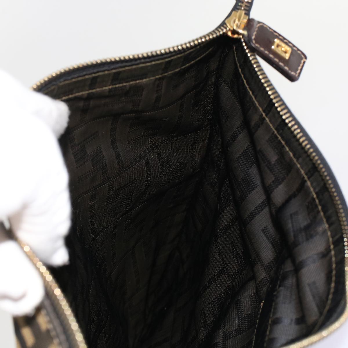 FENDI Zucca Canvas Clutch Bag Black Brown yk7944