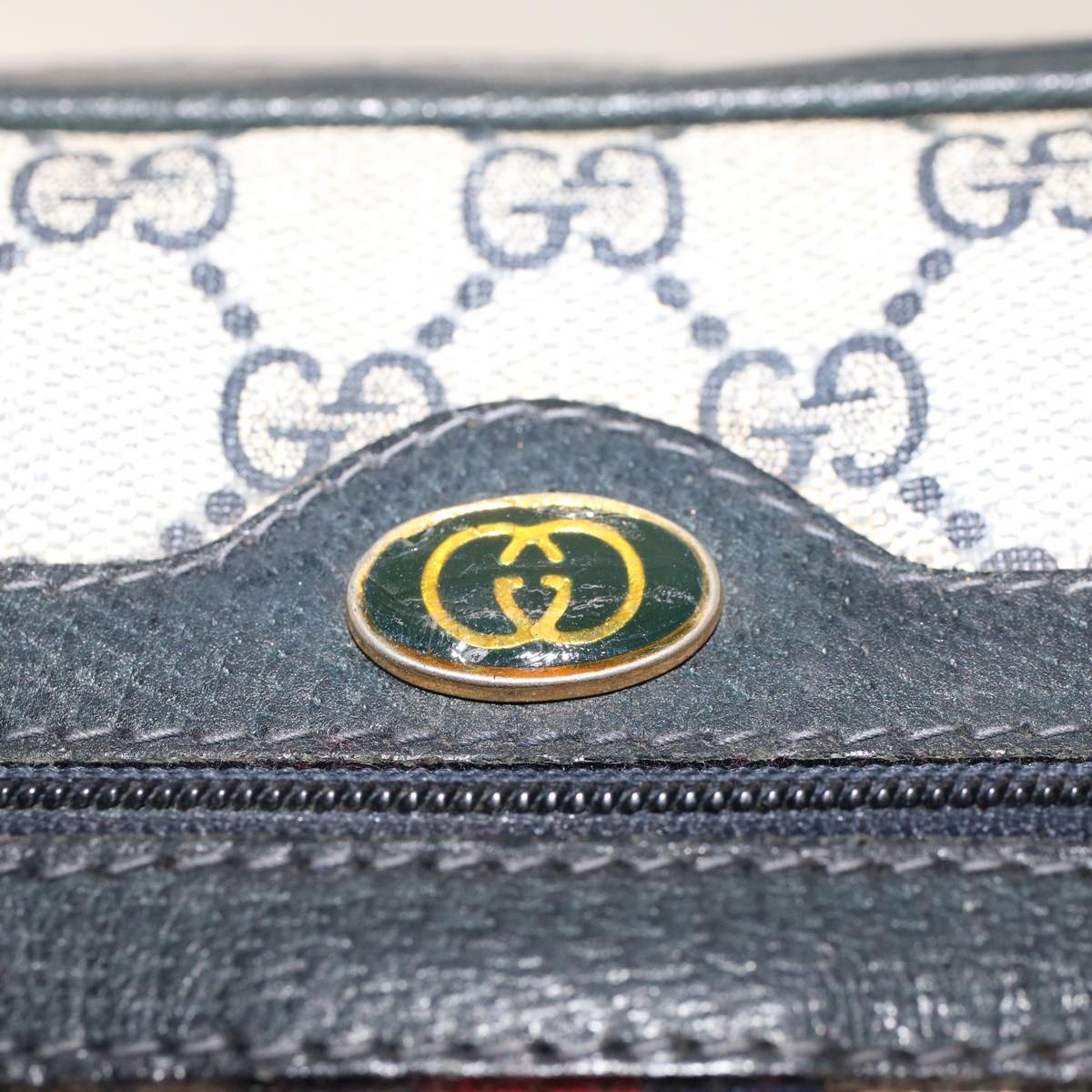 GUCCI GG Canvas Sherry Line Shoulder Bag Gray Red Navy 010.378... yk7969