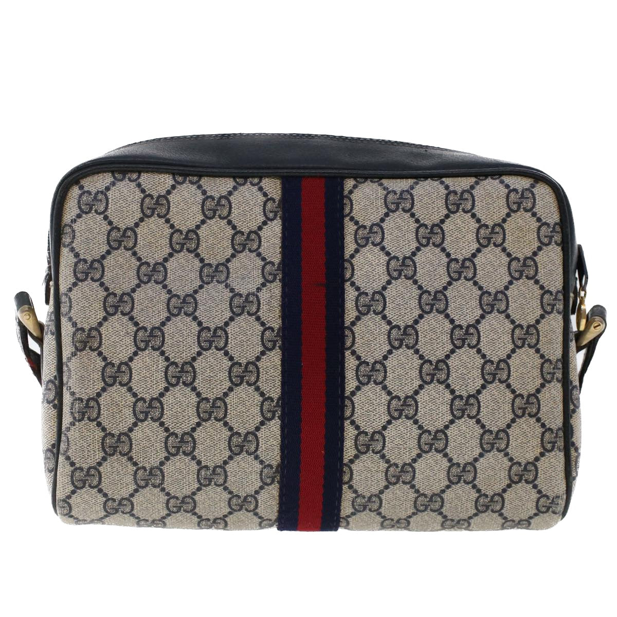 GUCCI GG Canvas Sherry Line Shoulder Bag Gray Red Navy 010.378... yk7969