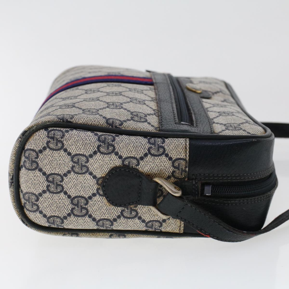 GUCCI GG Canvas Sherry Line Shoulder Bag Gray Red Navy 010.378... yk7969