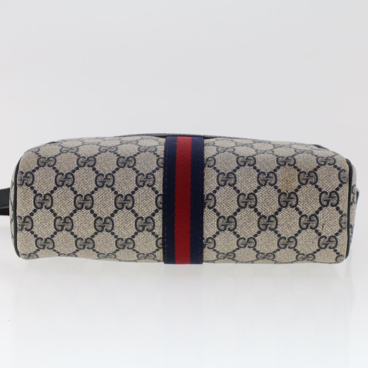 GUCCI GG Canvas Sherry Line Shoulder Bag Gray Red Navy 010.378... yk7969