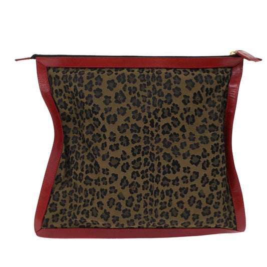 FENDI Leopard Clutch Bag Nylon Leather Black Brown Red  yk7980