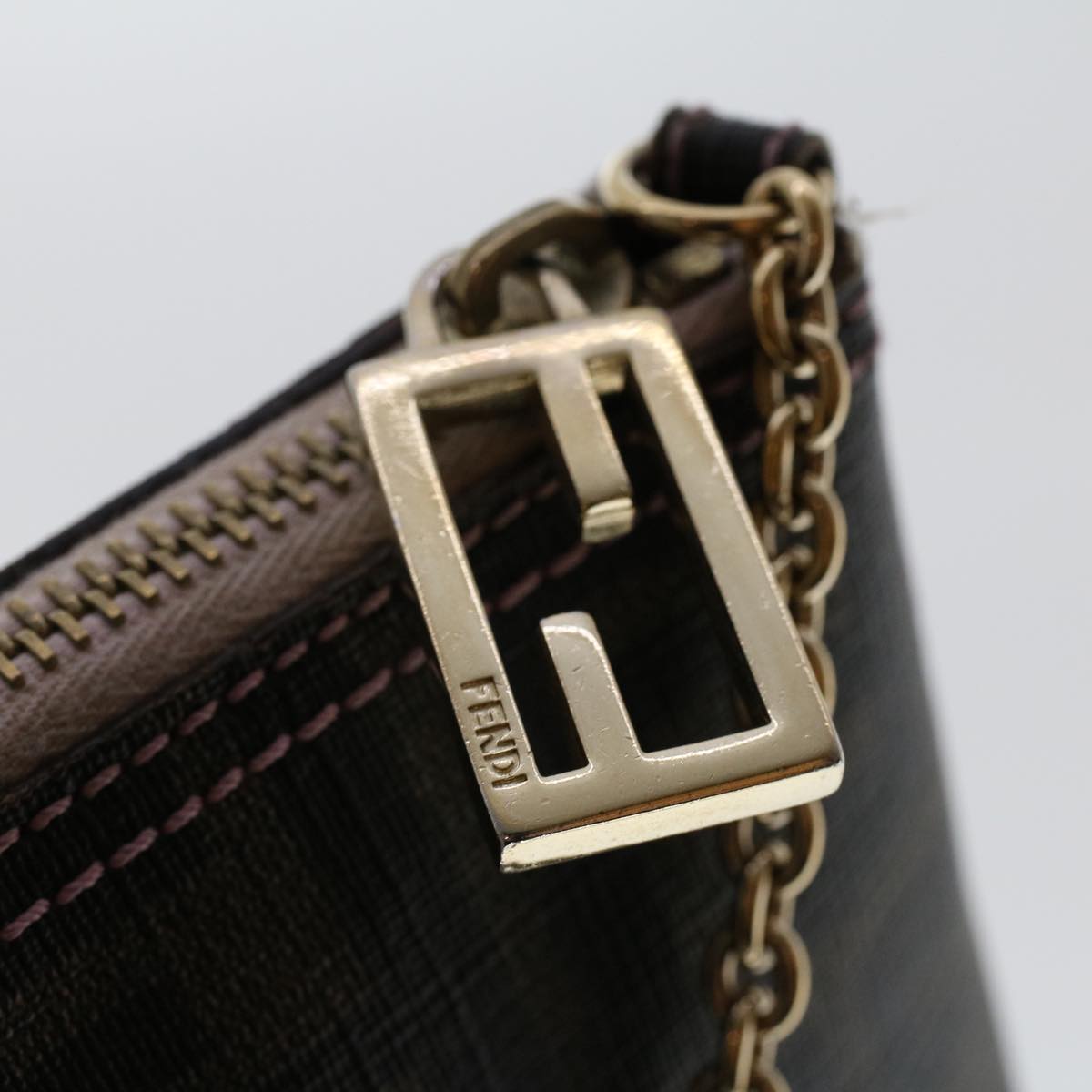 FENDI Zucca Canvas Chain Accessory Pouch Black Brown yk7984