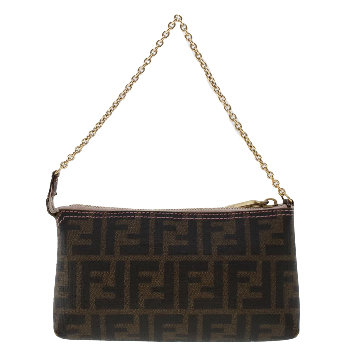 FENDI Zucca Canvas Chain Accessory Pouch Black Brown yk7984