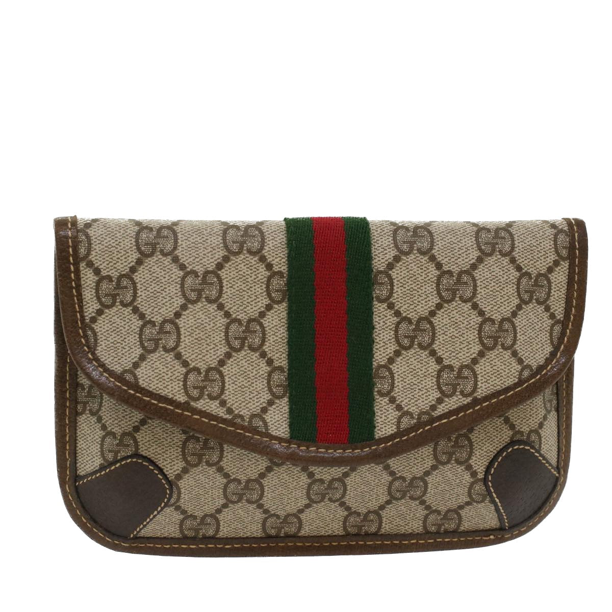 GUCCI GG Canvas Web Sherry Line Pouch PVC Leather Beige Red Green yk7986