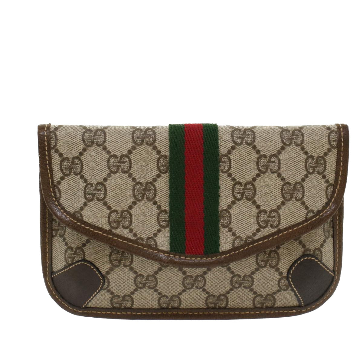 GUCCI GG Canvas Web Sherry Line Pouch PVC Leather Beige Red Green yk7986