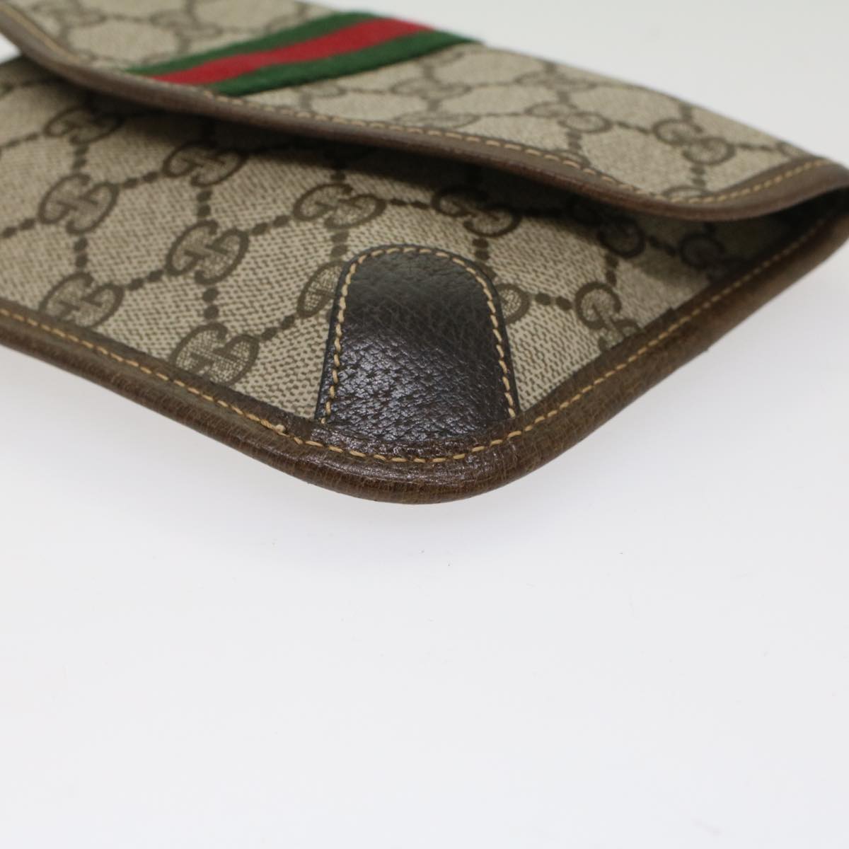 GUCCI GG Canvas Web Sherry Line Pouch PVC Leather Beige Red Green yk7986