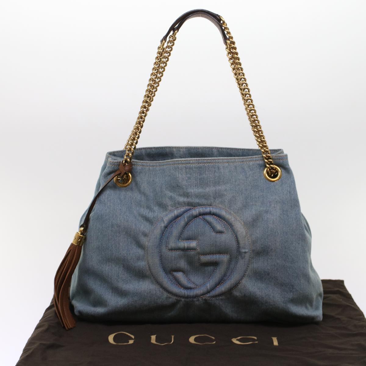 GUCCI Soho Chain Shoulder Bag Denim Blue 308982 yk7993