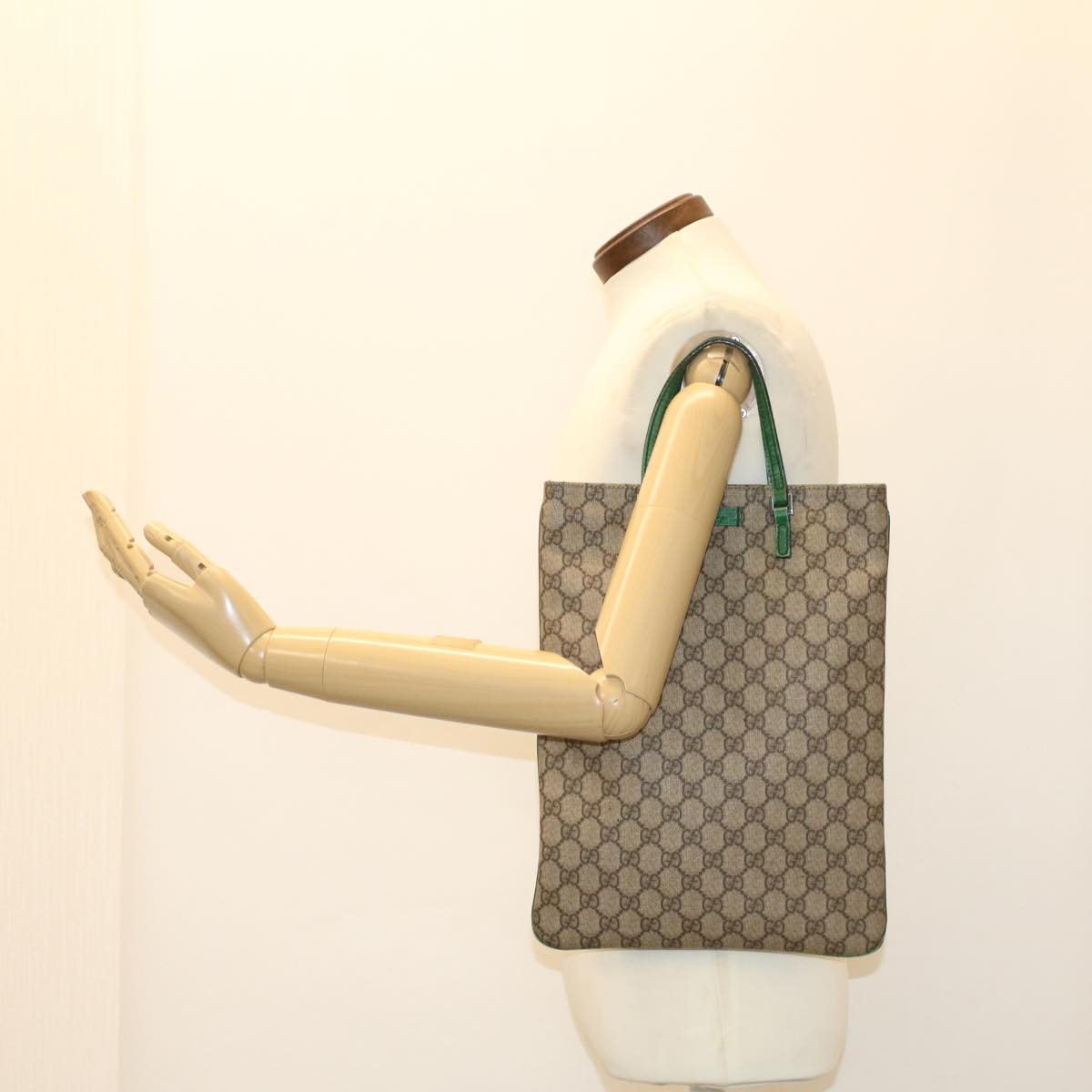 GUCCI GG Canvas Hand Bag PVC Leather Beige 117551 yk8010B