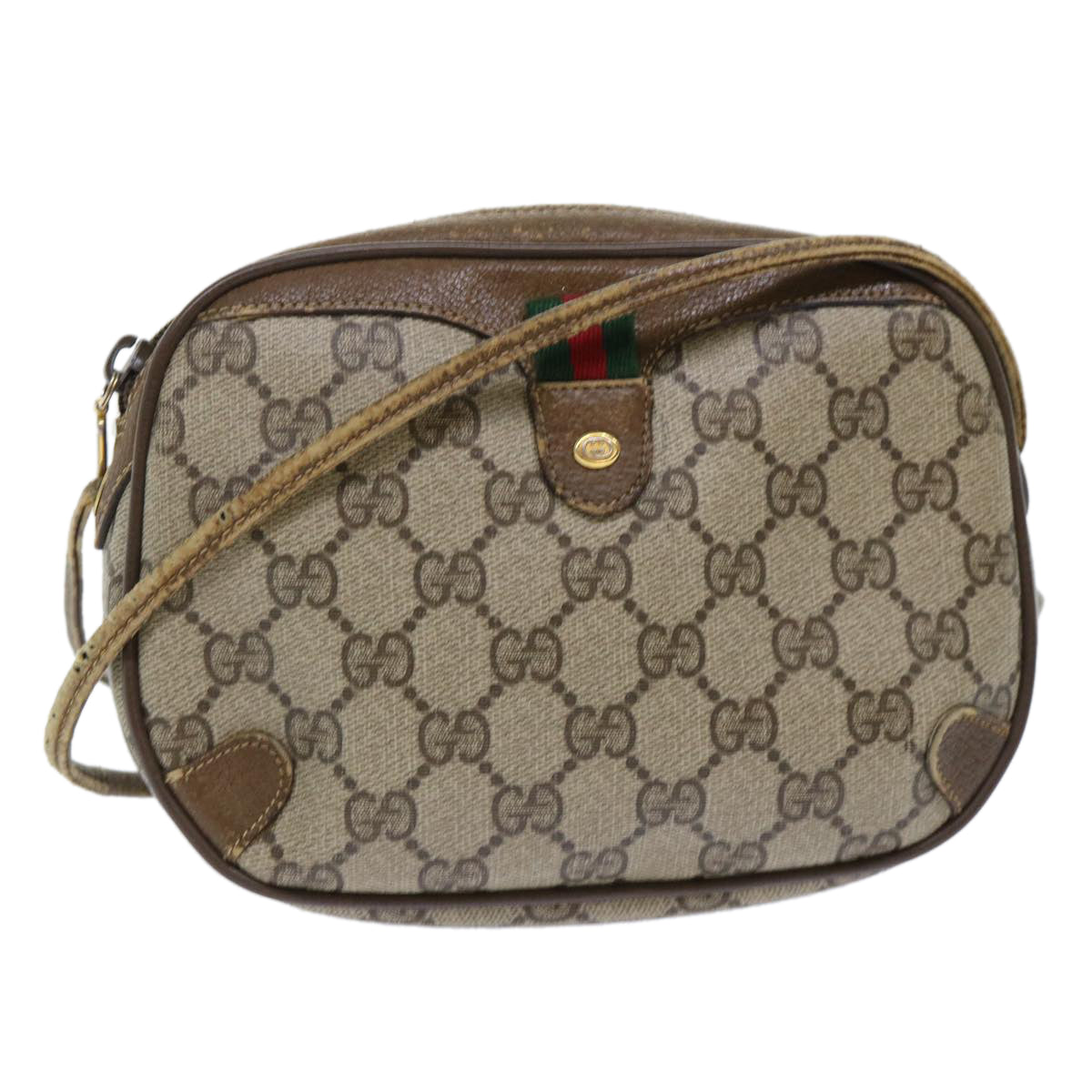 GUCCI GG Canvas Web Sherry Line Shoulder Bag Beige Red 89.02.066 yk8057