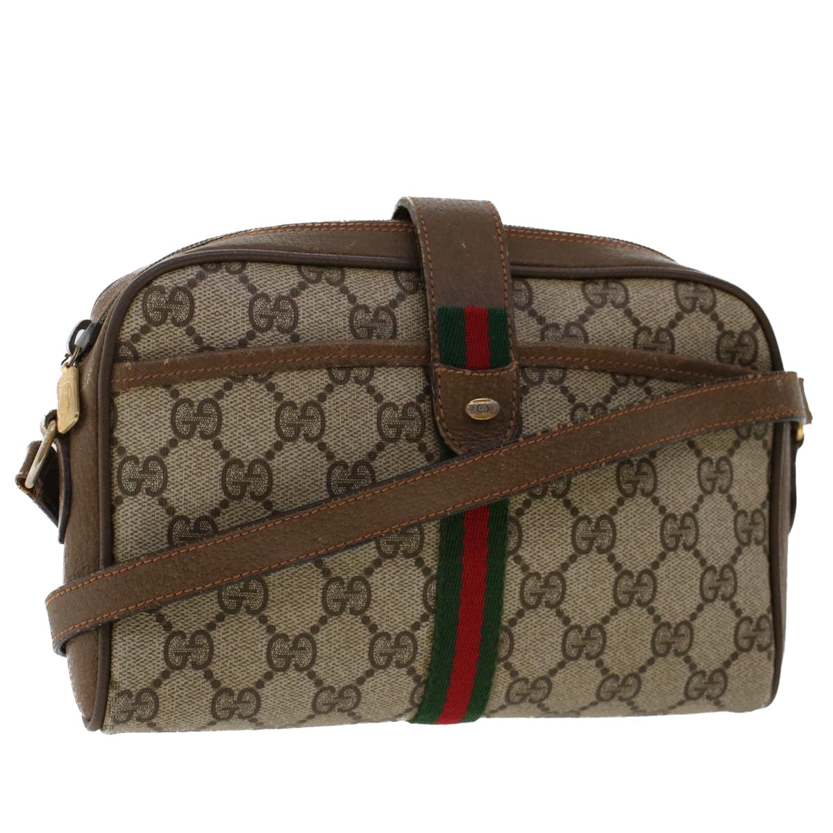 GUCCI GG Canvas Web Sherry Line Shoulder Bag Beige Red 89.02.055 yk8060