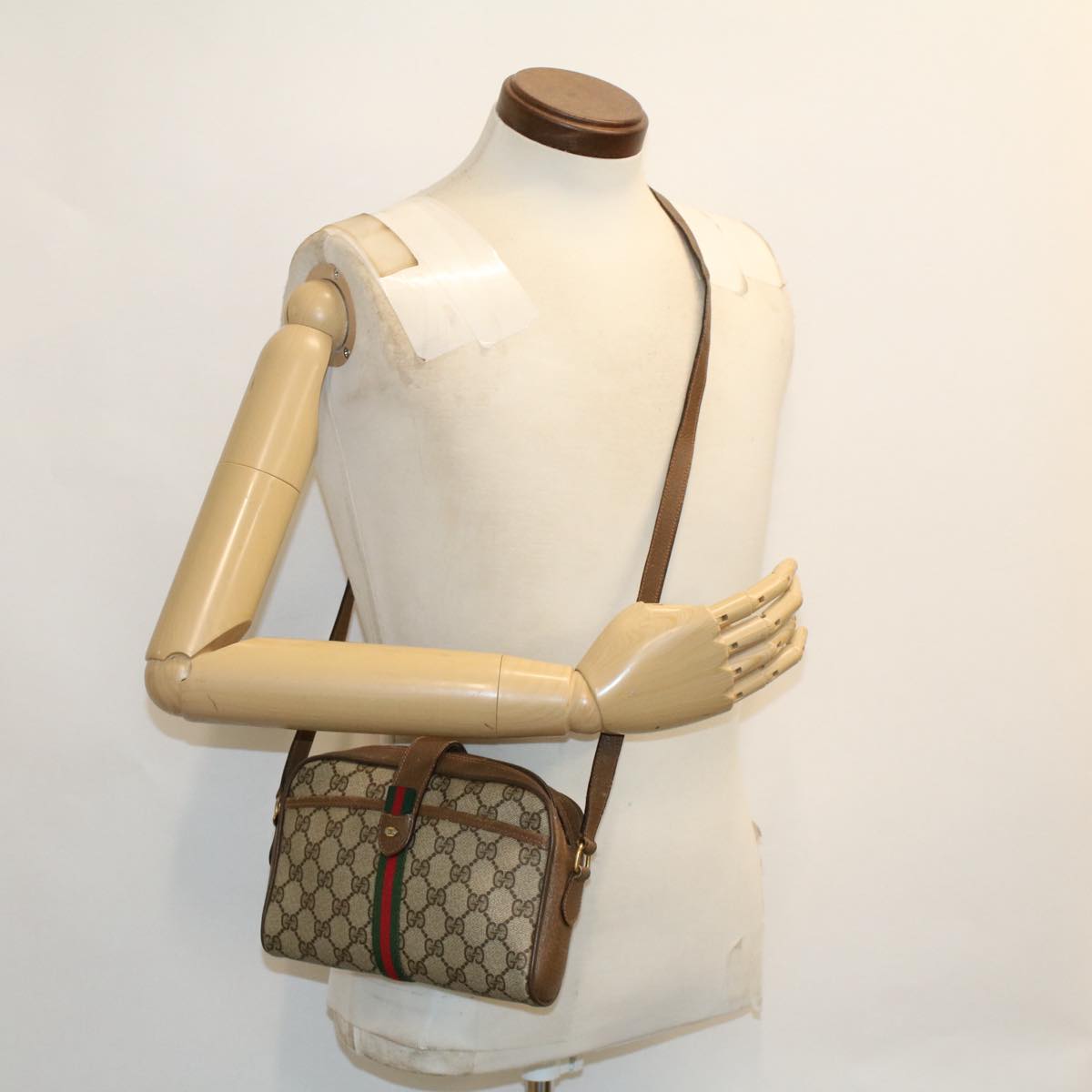 GUCCI GG Canvas Web Sherry Line Shoulder Bag Beige Red 89.02.055 yk8060