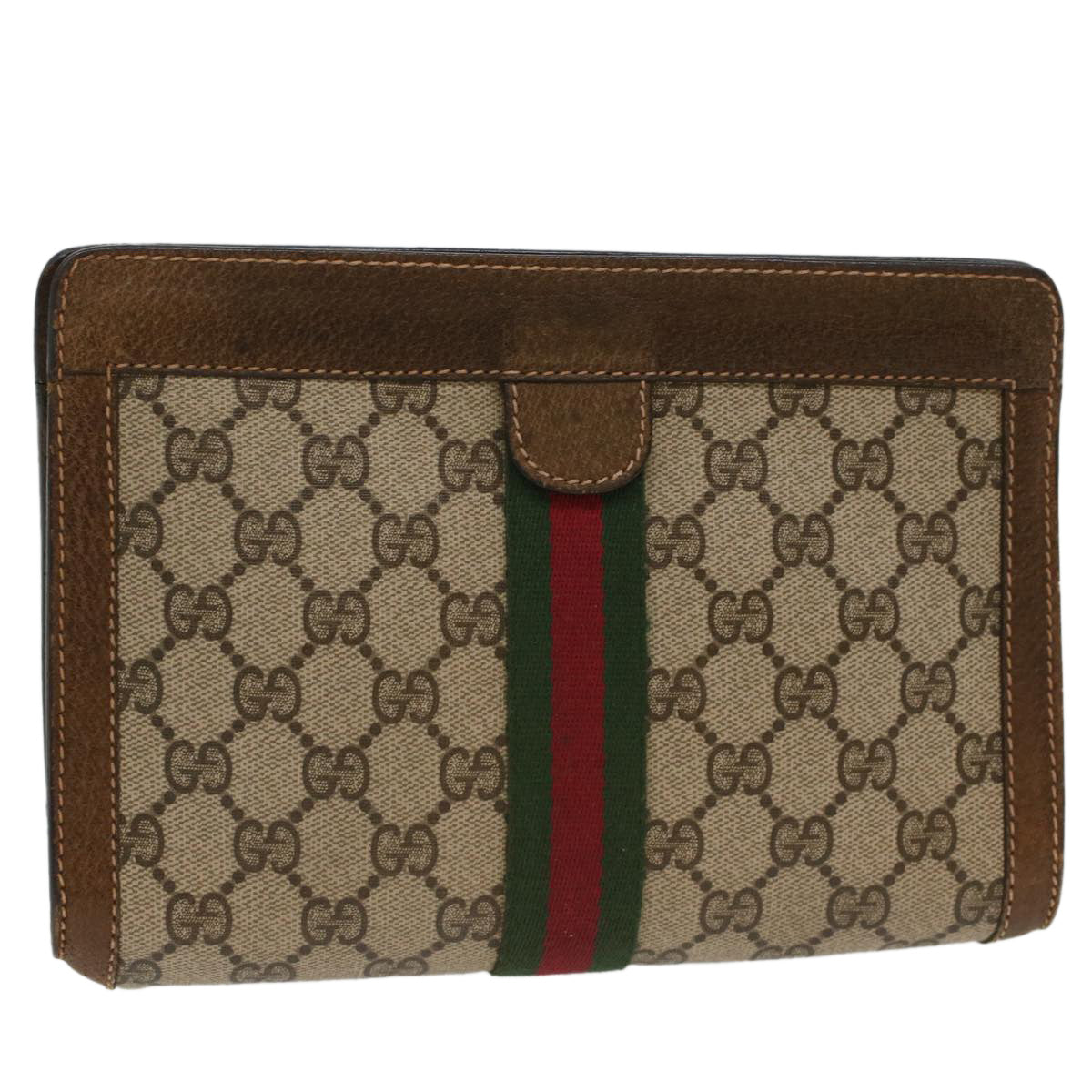 GUCCI GG Canvas Web Sherry Line Clutch Bag Beige Red 37.014.2125 yk8078