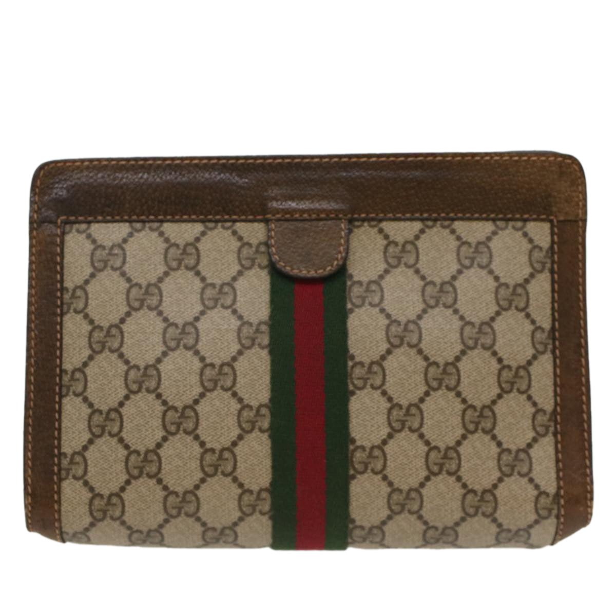 GUCCI GG Canvas Web Sherry Line Clutch Bag Beige Red 37.014.2125 yk8078