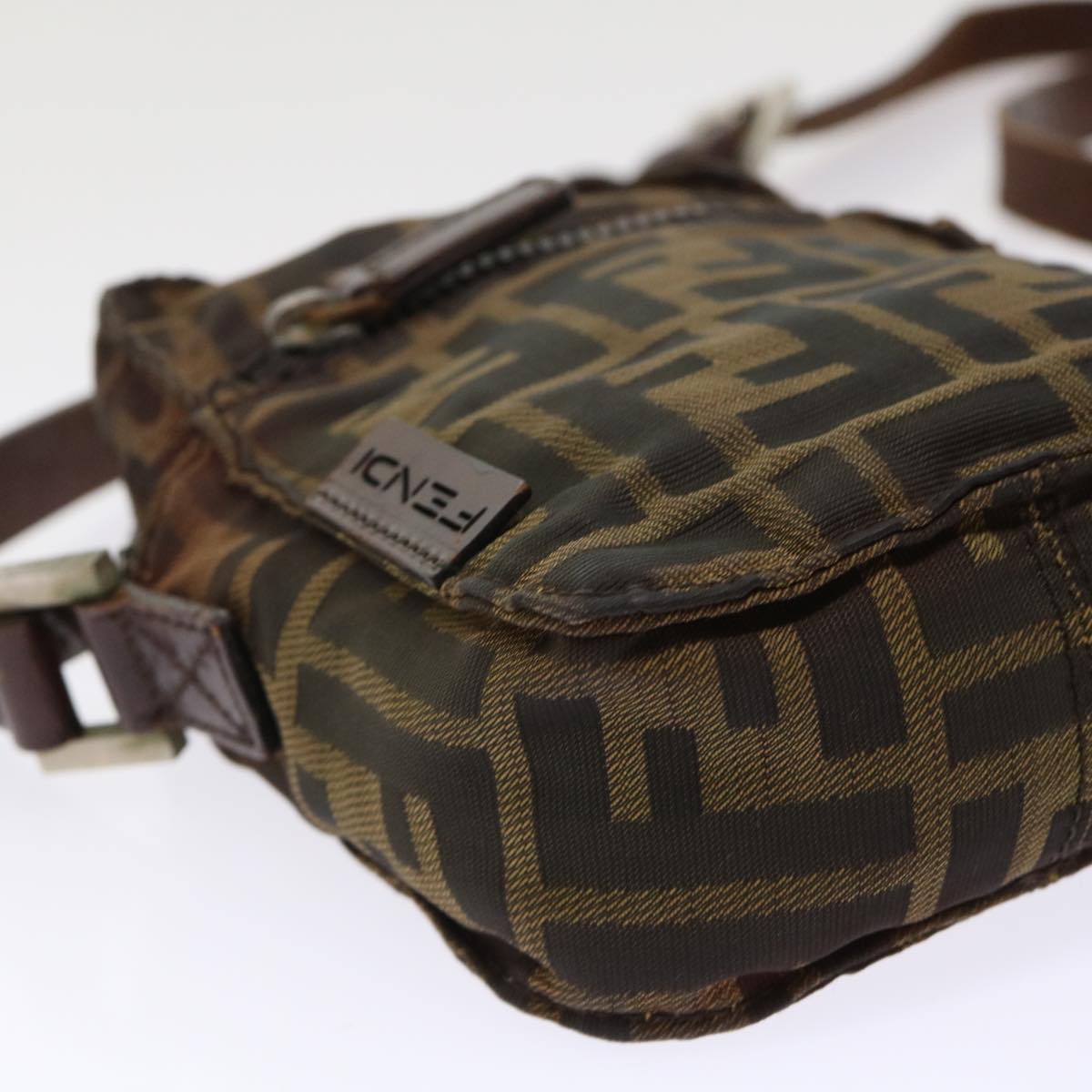 FENDI Zucca Canvas Shoulder Bag Black Brown yk8094B