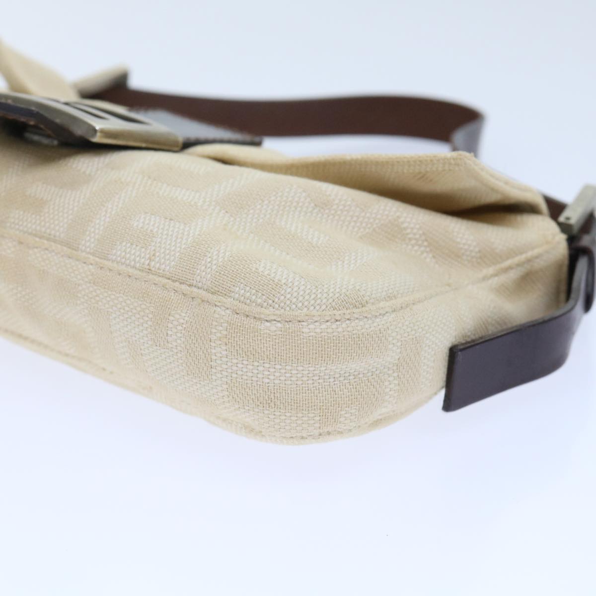 FENDI Zucca Canvas Mamma Baguette Shoulder Bag Leather Beige yk8097B