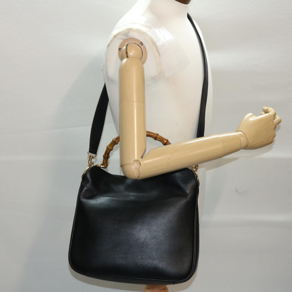 GUCCI Bamboo Shoulder Bag Leather 2way Black yk8104B