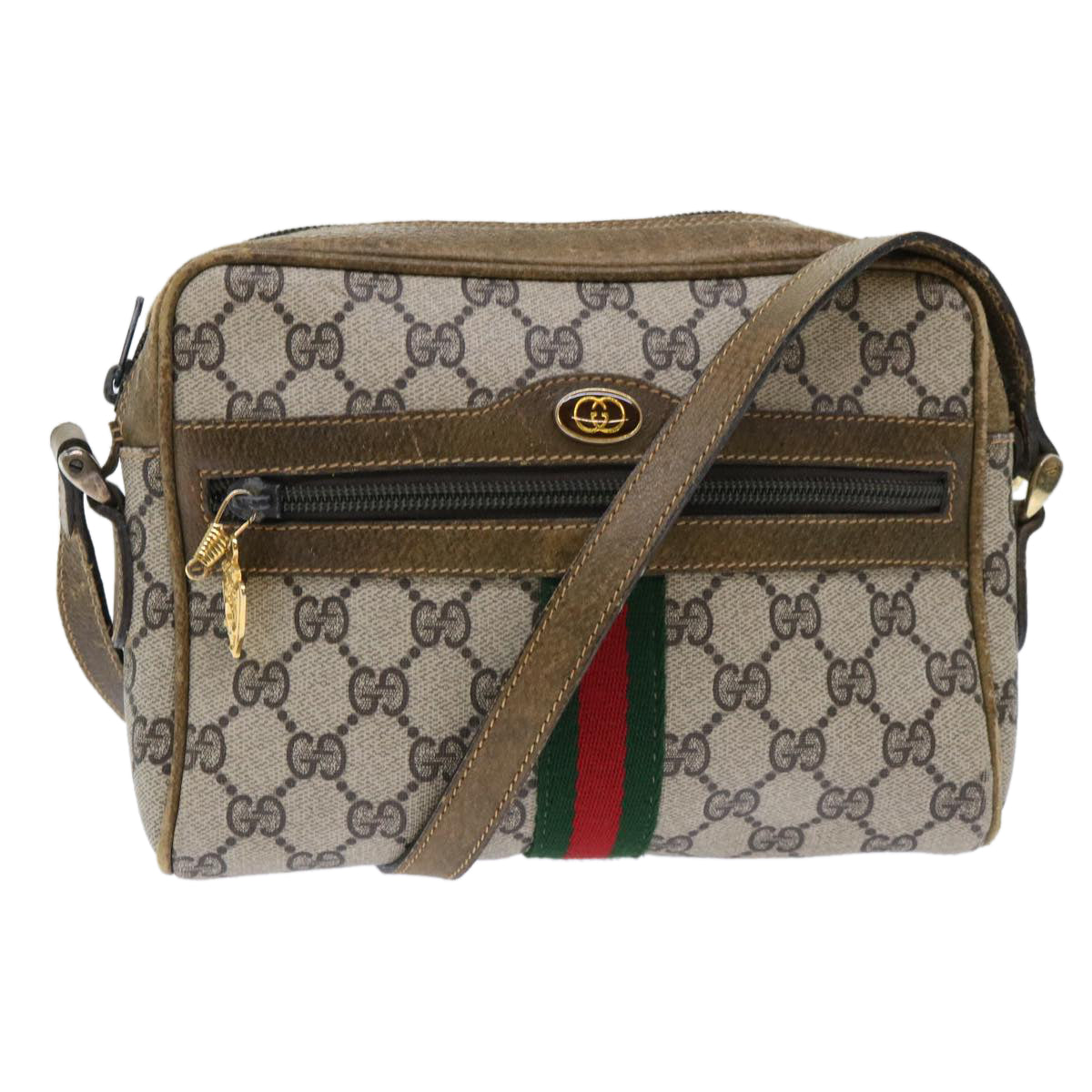 GUCCI GG Canvas Web Sherry Line Shoulder Bag Beige Red 39.001.4938 yk8120B