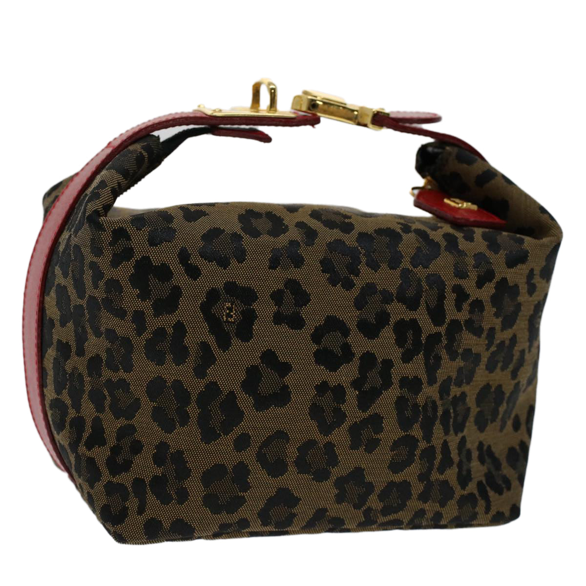 FENDI Leopard Pouch Nylon Leather Brown Red yk8155