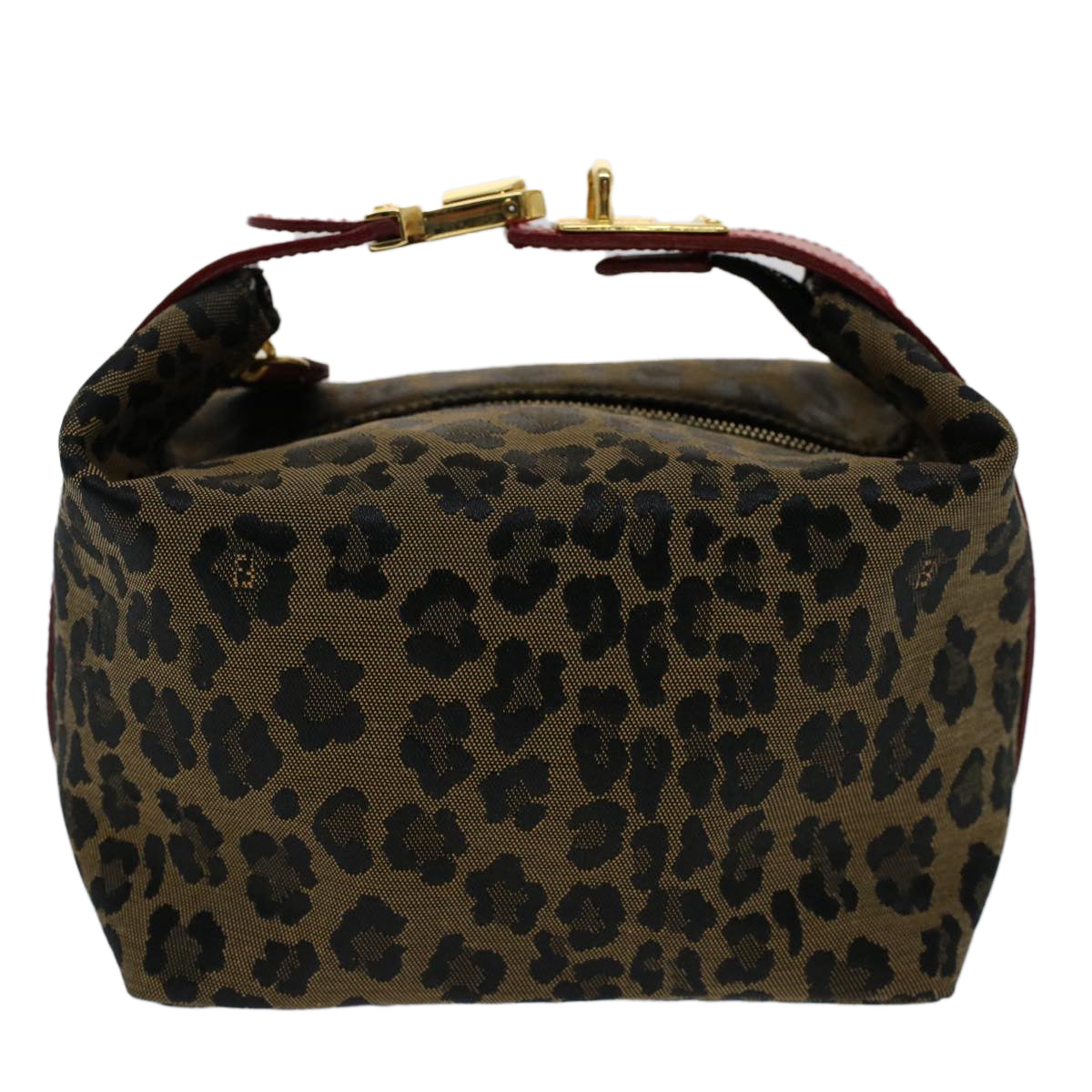 FENDI Leopard Pouch Nylon Leather Brown Red yk8155