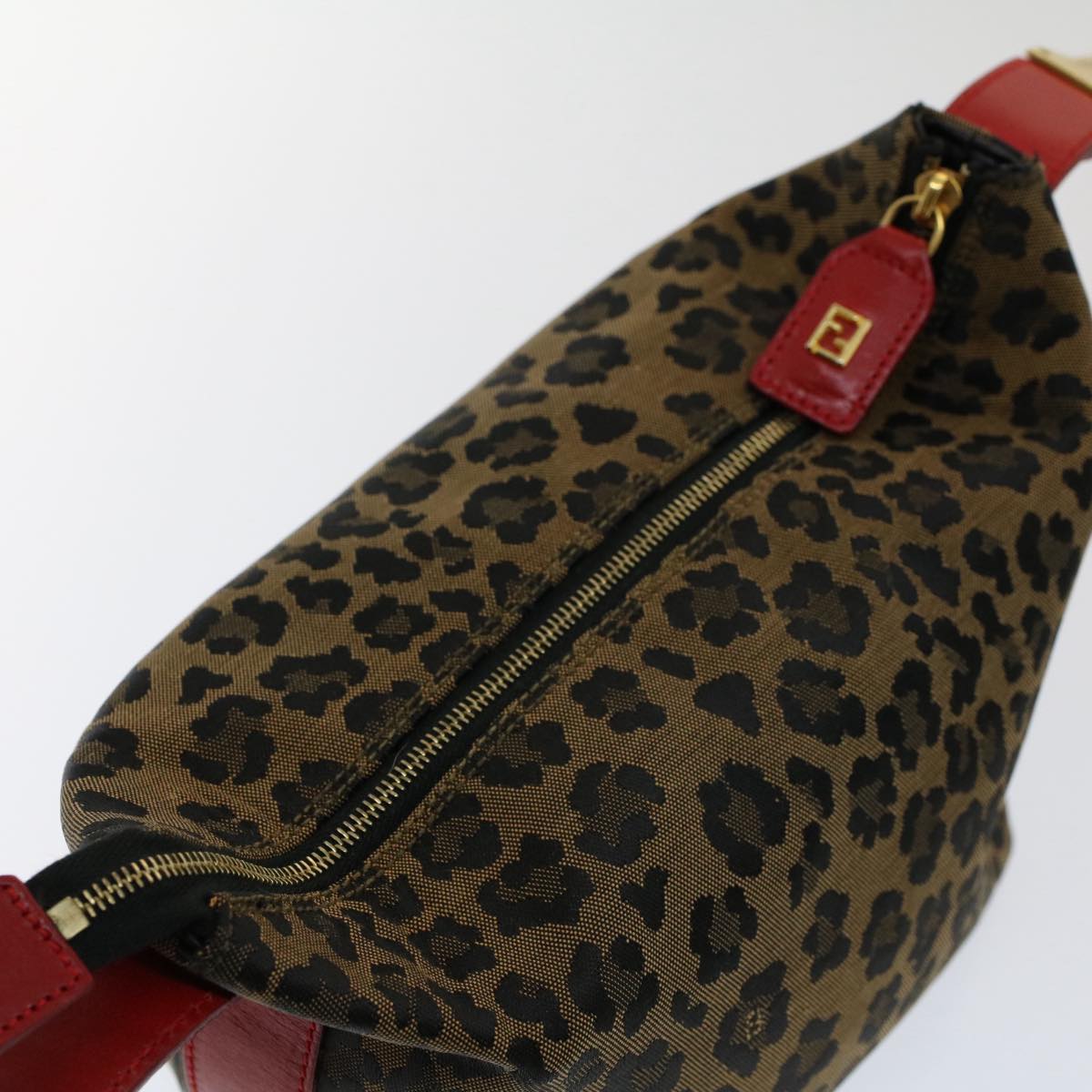 FENDI Leopard Pouch Nylon Leather Brown Red yk8155