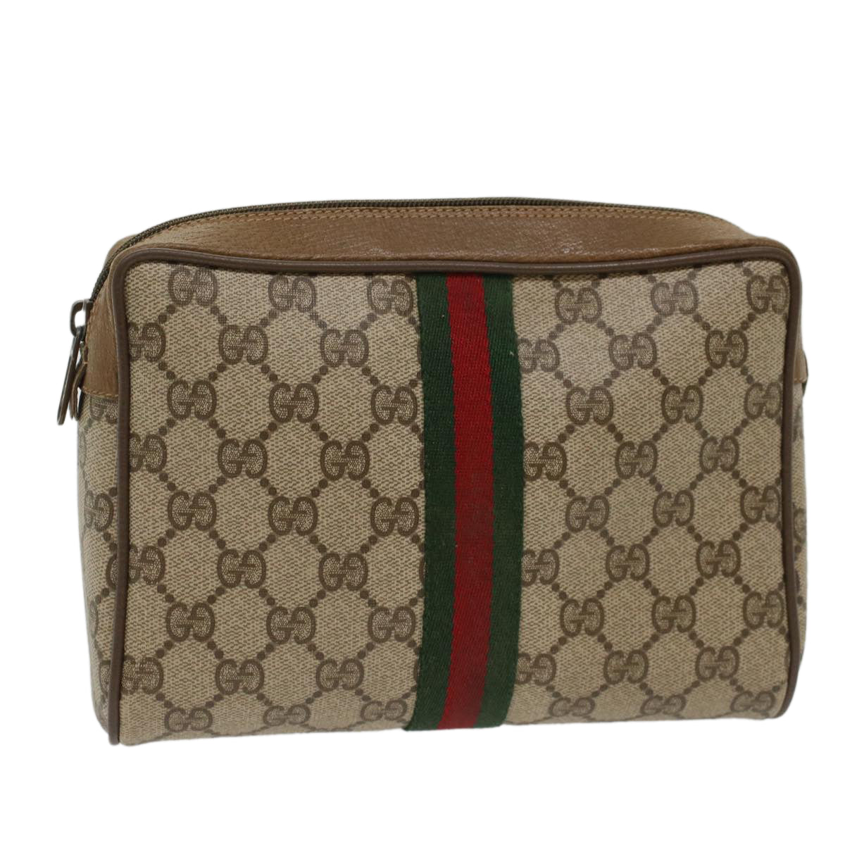 GUCCI GG Canvas Web Sherry Line Clutch Bag Beige Red Green 89.01.012 yk8156