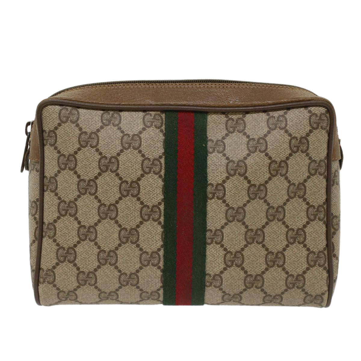 GUCCI GG Canvas Web Sherry Line Clutch Bag Beige Red Green 89.01.012 yk8156