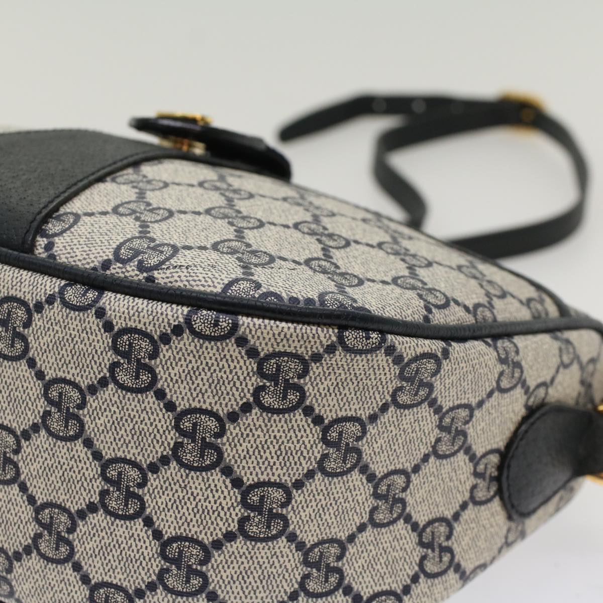GUCCI GG Canvas Sherry Line Shoulder Bag Gray Red Navy 89.02.032 yk8166
