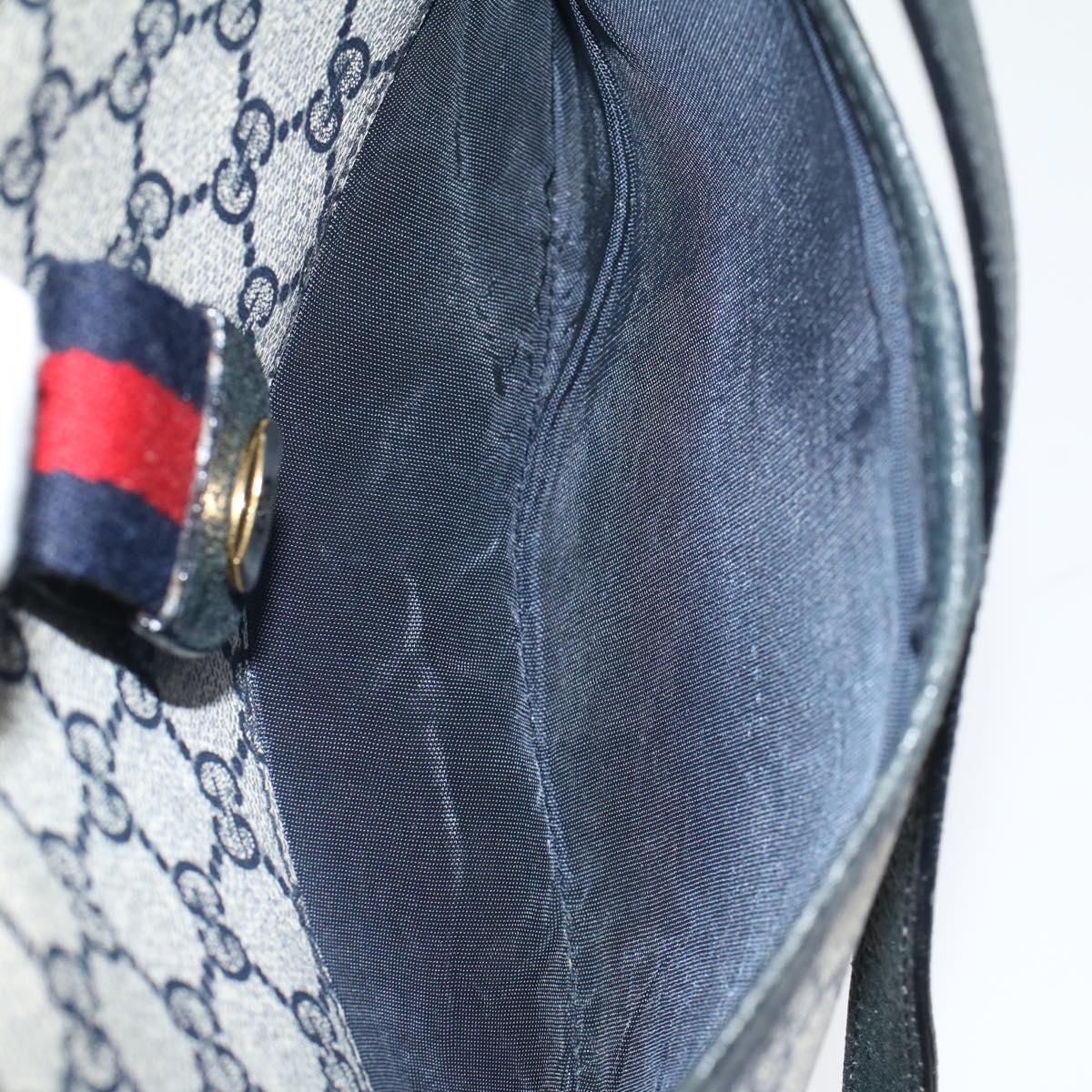 GUCCI GG Canvas Sherry Line Shoulder Bag Gray Red Navy 89.02.032 yk8166