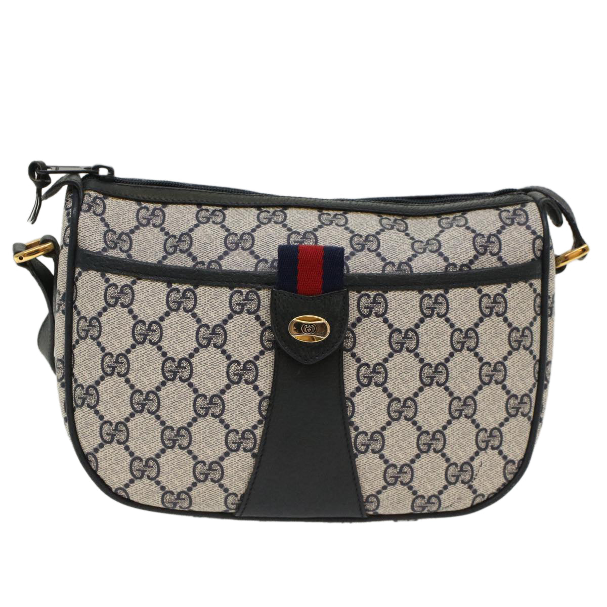 GUCCI GG Canvas Sherry Line Shoulder Bag Gray Red Navy 89.02.032 yk8166