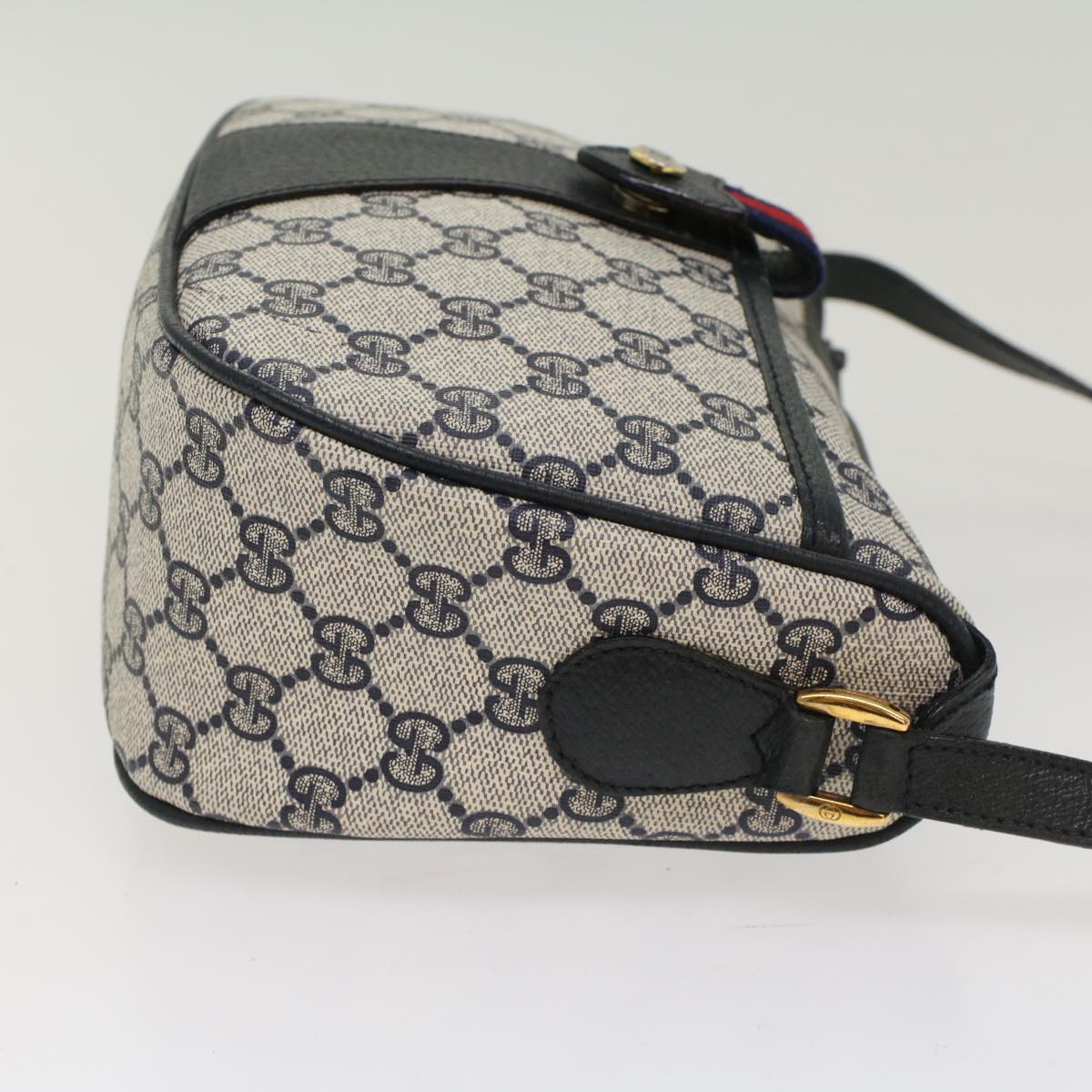 GUCCI GG Canvas Sherry Line Shoulder Bag Gray Red Navy 89.02.032 yk8166