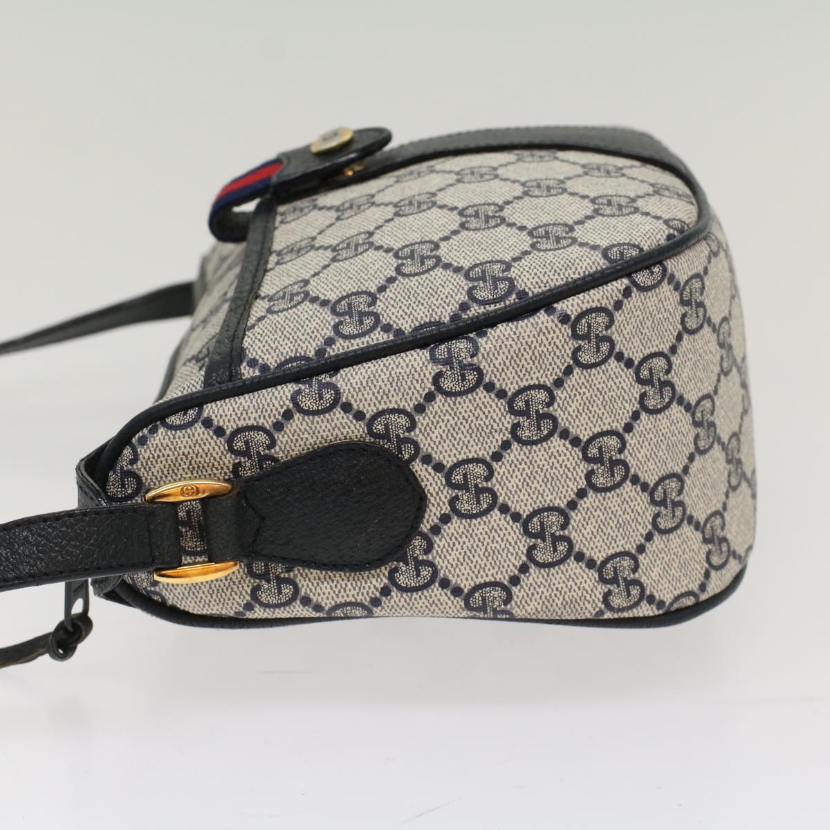 GUCCI GG Canvas Sherry Line Shoulder Bag Gray Red Navy 89.02.032 yk8166