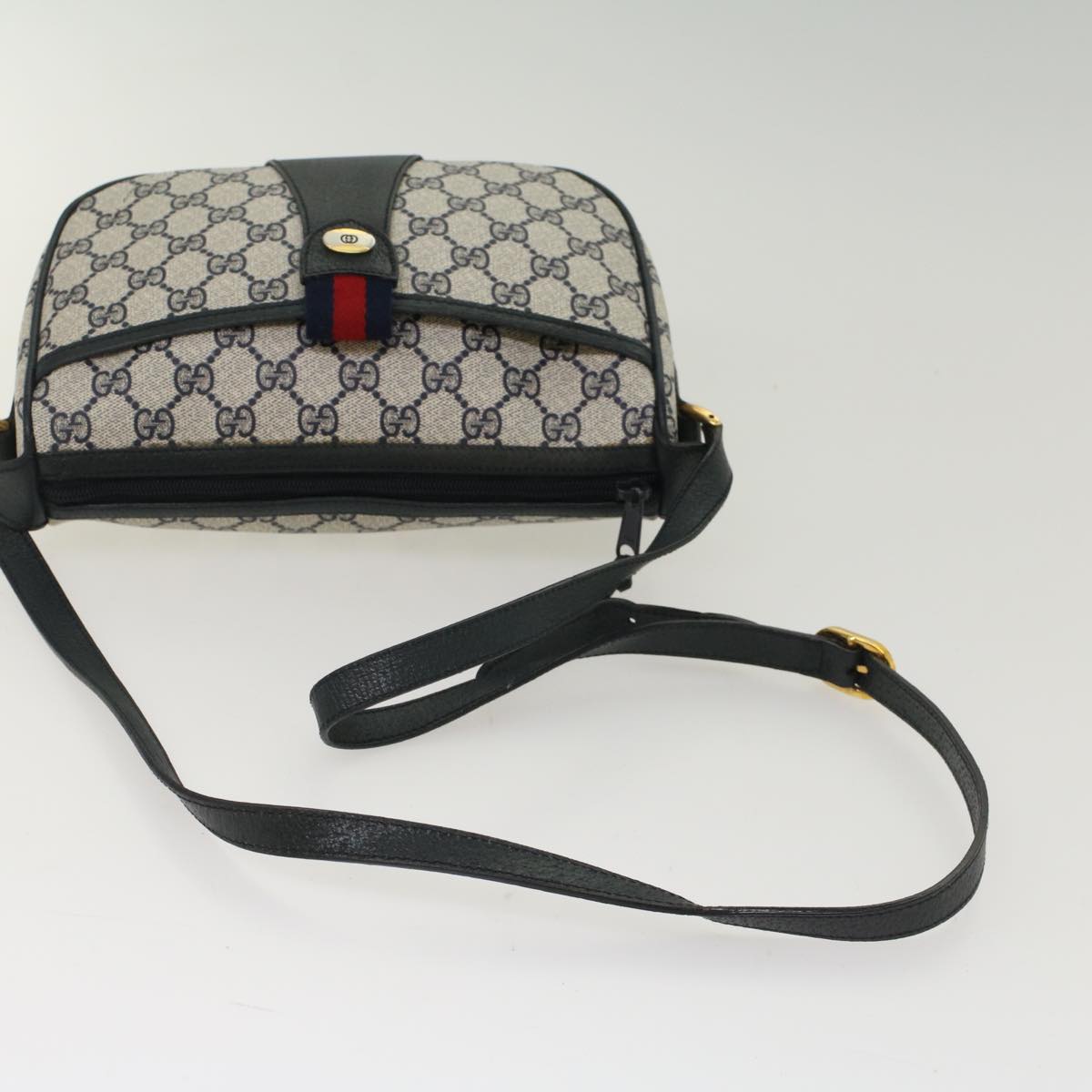 GUCCI GG Canvas Sherry Line Shoulder Bag Gray Red Navy 89.02.032 yk8166