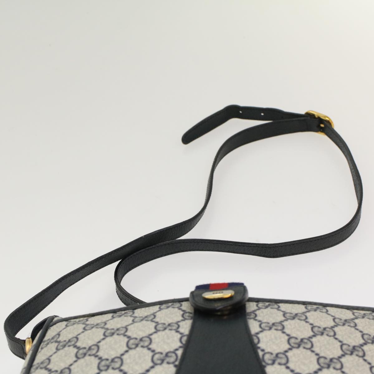 GUCCI GG Canvas Sherry Line Shoulder Bag Gray Red Navy 89.02.032 yk8166