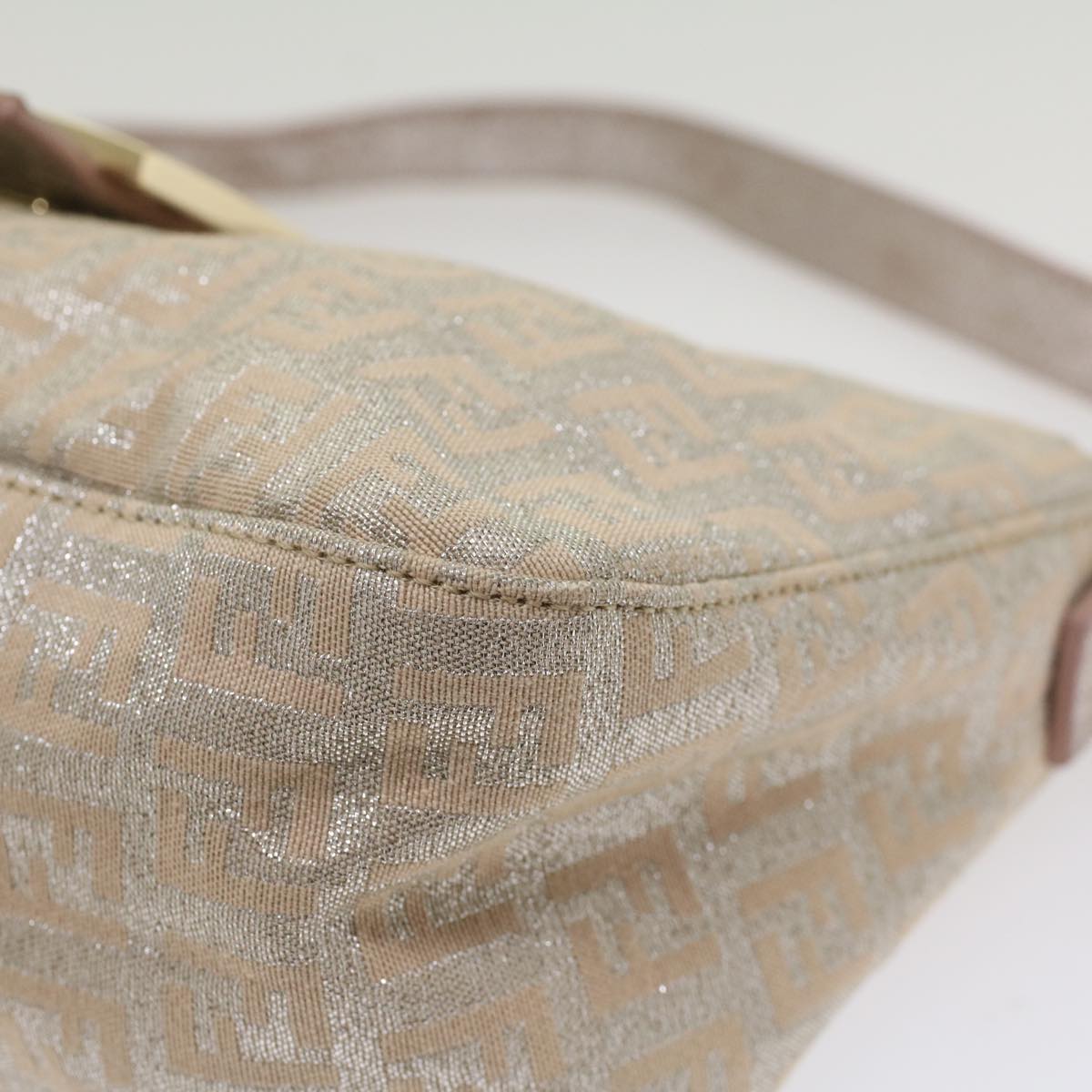 FENDI Zucchino Canvas Mamma Baguette Shoulder Bag Silver yk8171