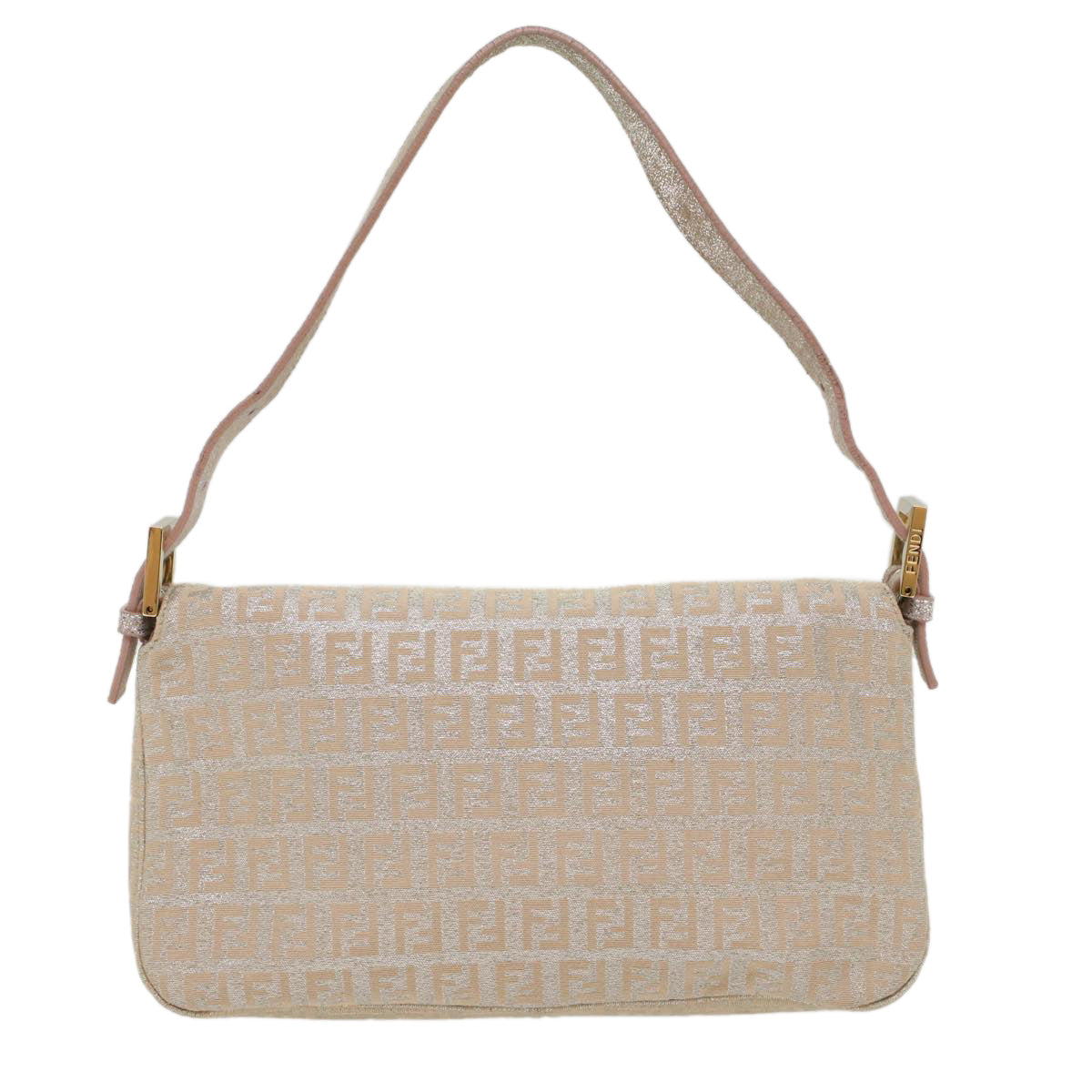 FENDI Zucchino Canvas Mamma Baguette Shoulder Bag Silver yk8171