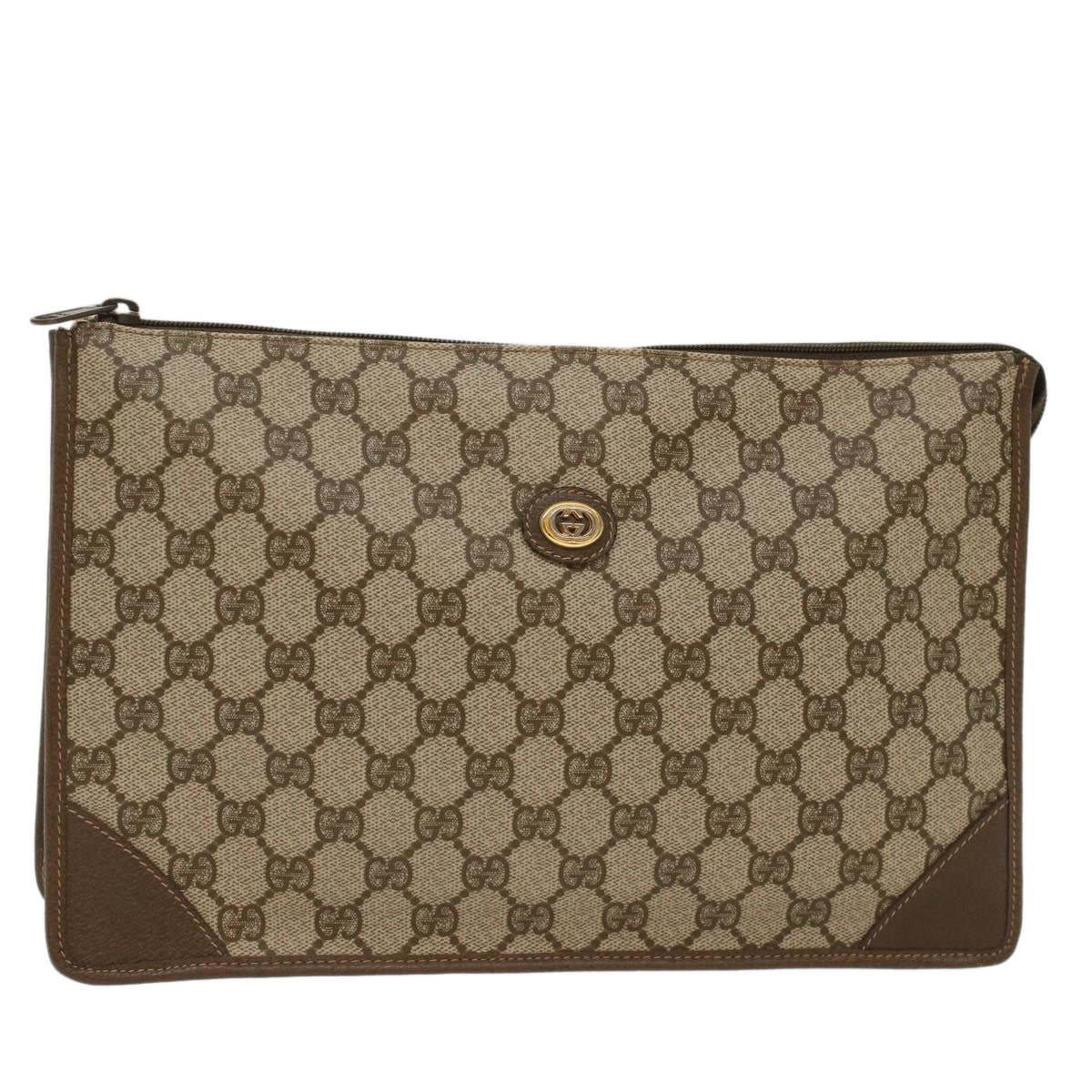 GUCCI GG Canvas Clutch Bag PVC Leather Beige 97.01.029 yk8180