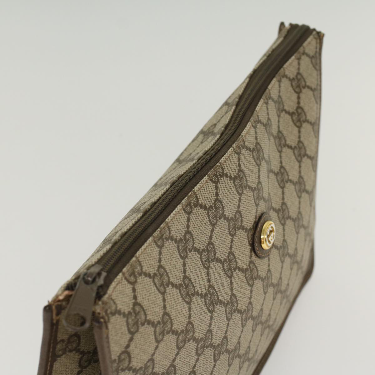 GUCCI GG Canvas Clutch Bag PVC Leather Beige 97.01.029 yk8180